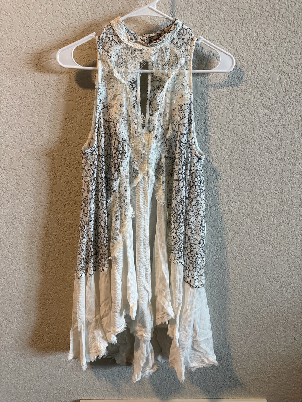 Free People Ivory and Black Lace Trim minidress